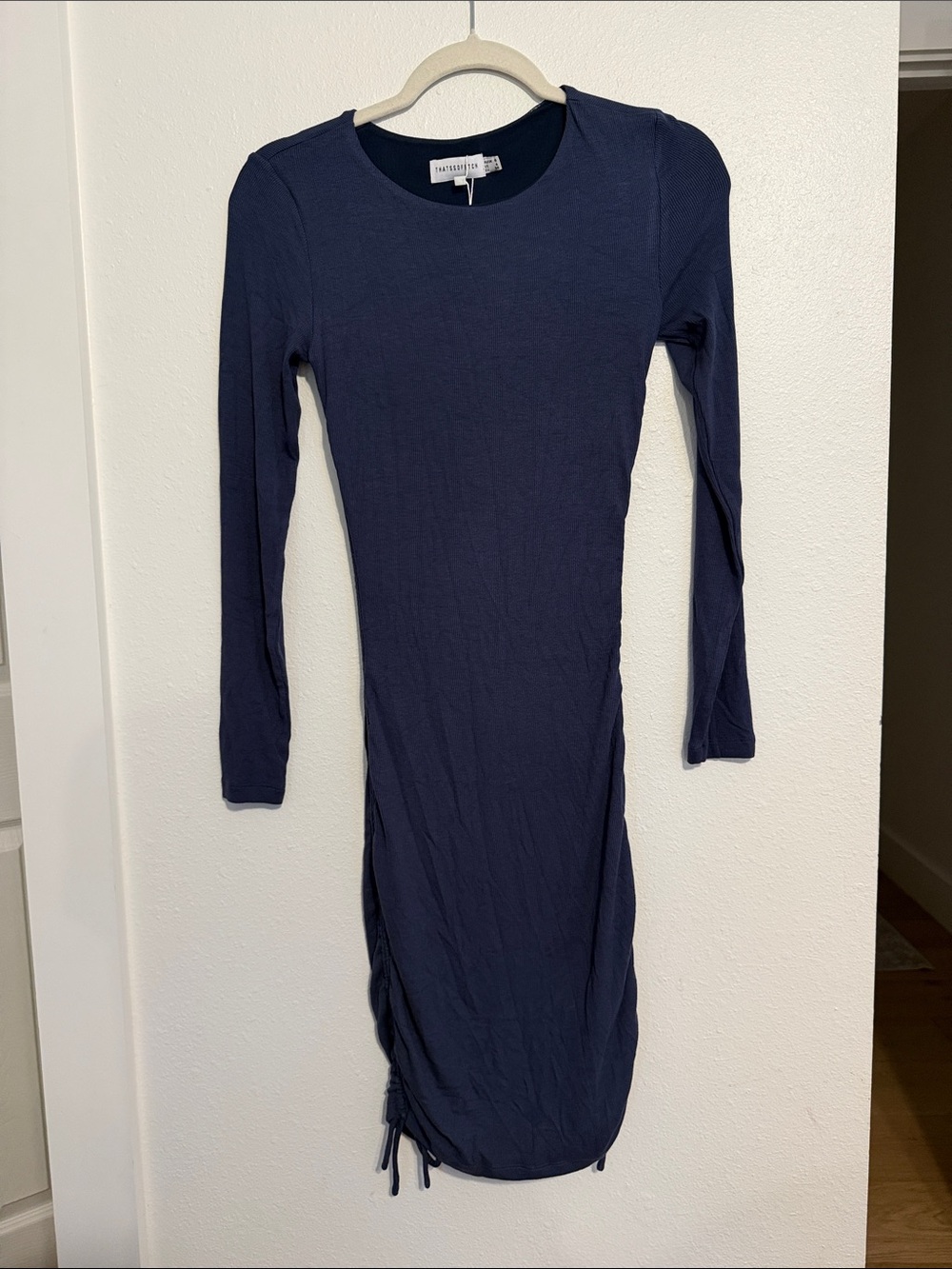 Aritzia Navy Long Sleeve Ruched Side Midi Dress